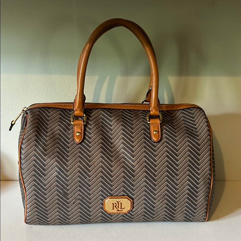 Ralph Lauren Chevron Barrel Satchel With Gold Accents
